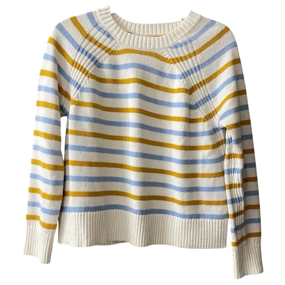 Loft Blue and Gold Striped Crewneck Sweater Small